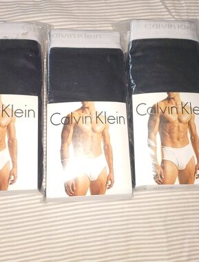 Calvin Klein Black Briefs with White Waistband - 3-Packages of 3